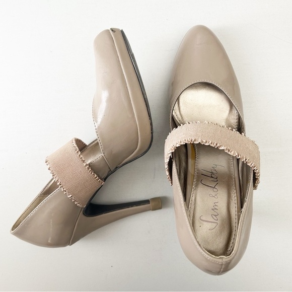 Sam & Libby Mary Jane Platform Heels Nude Beige Patent Faux Leather Size 8 - Picture 9 of 16